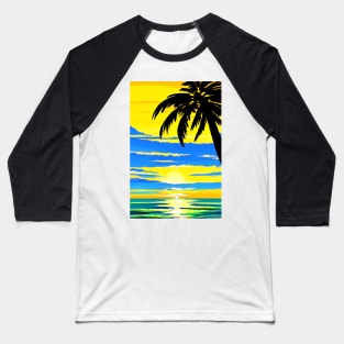 Summer Sunset Palm Tree Shadow Beach Ocean Baseball T-Shirt